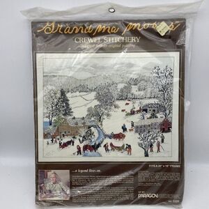 Vintage Grandma Moses A Frosty Day Crewel Embroidery Kit  16x20 Paragon NEW